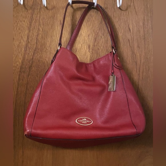 Coach Edie Burgundy Leather Shoulder bag Tote Large - Picture 14 of 14